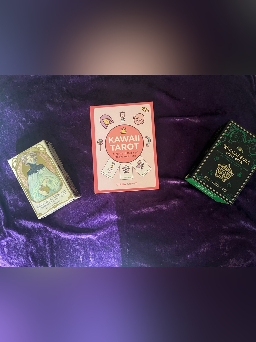 Tarot and Spell deck set with purple velvet reading cloth